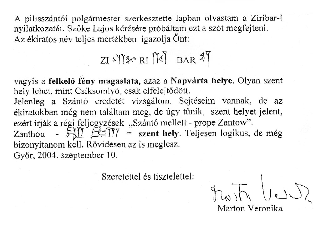 Marton Veronika: A Ziribar név megfejtése, 2004. szeptember 10.